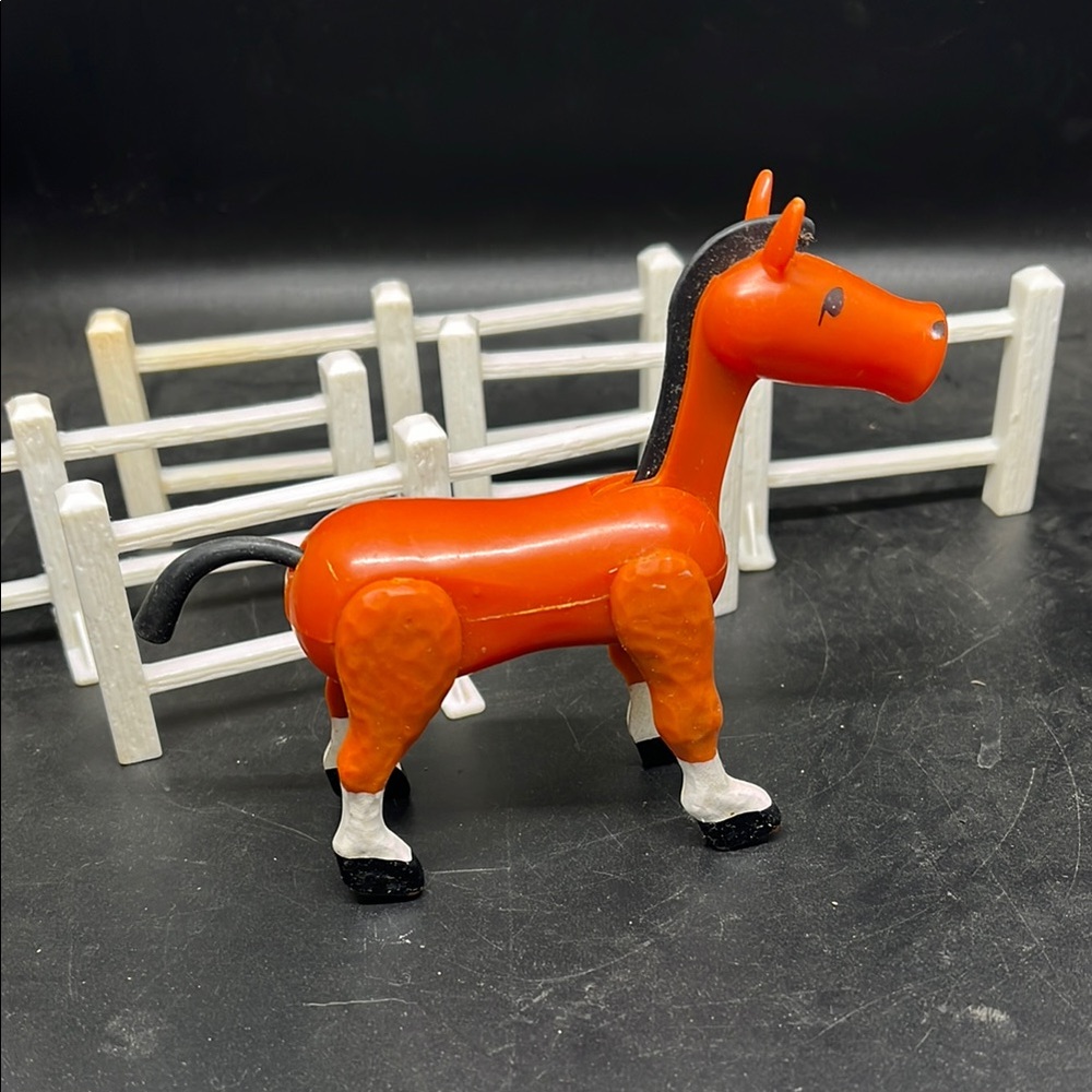 Vintage Fisher Price Orange Horse and White Fence